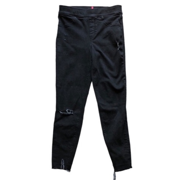 Spanx Jeans Distressed Pull On Stretch Skinny Black Size Medium - Picture 1 of 12